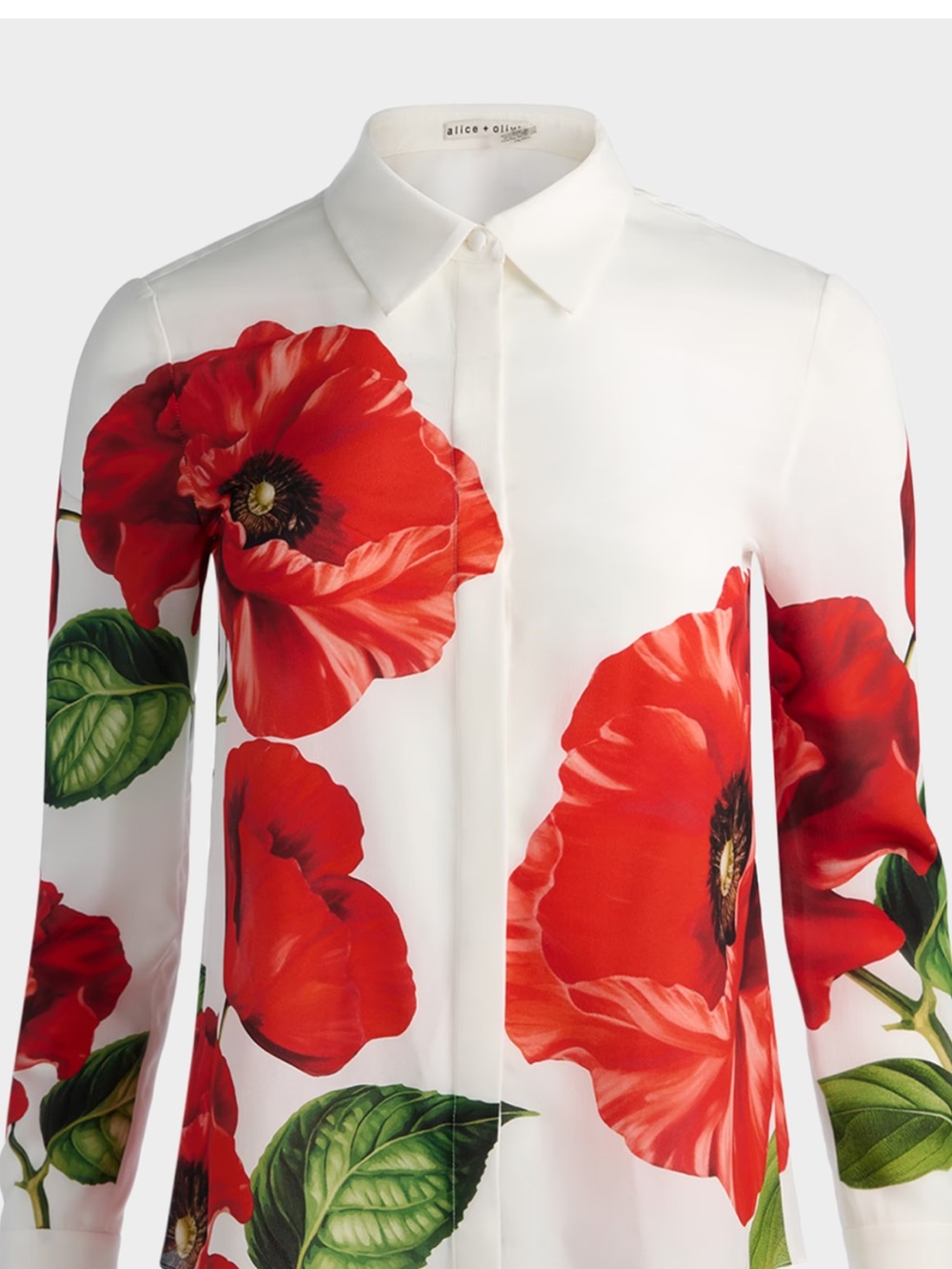 Alice + Olivia White Blouse with Bold Red Poppy Print - Picture 1 of 1